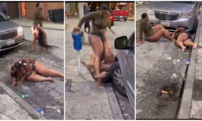 Drama as girls fight violently in middle of the road undress each other 1