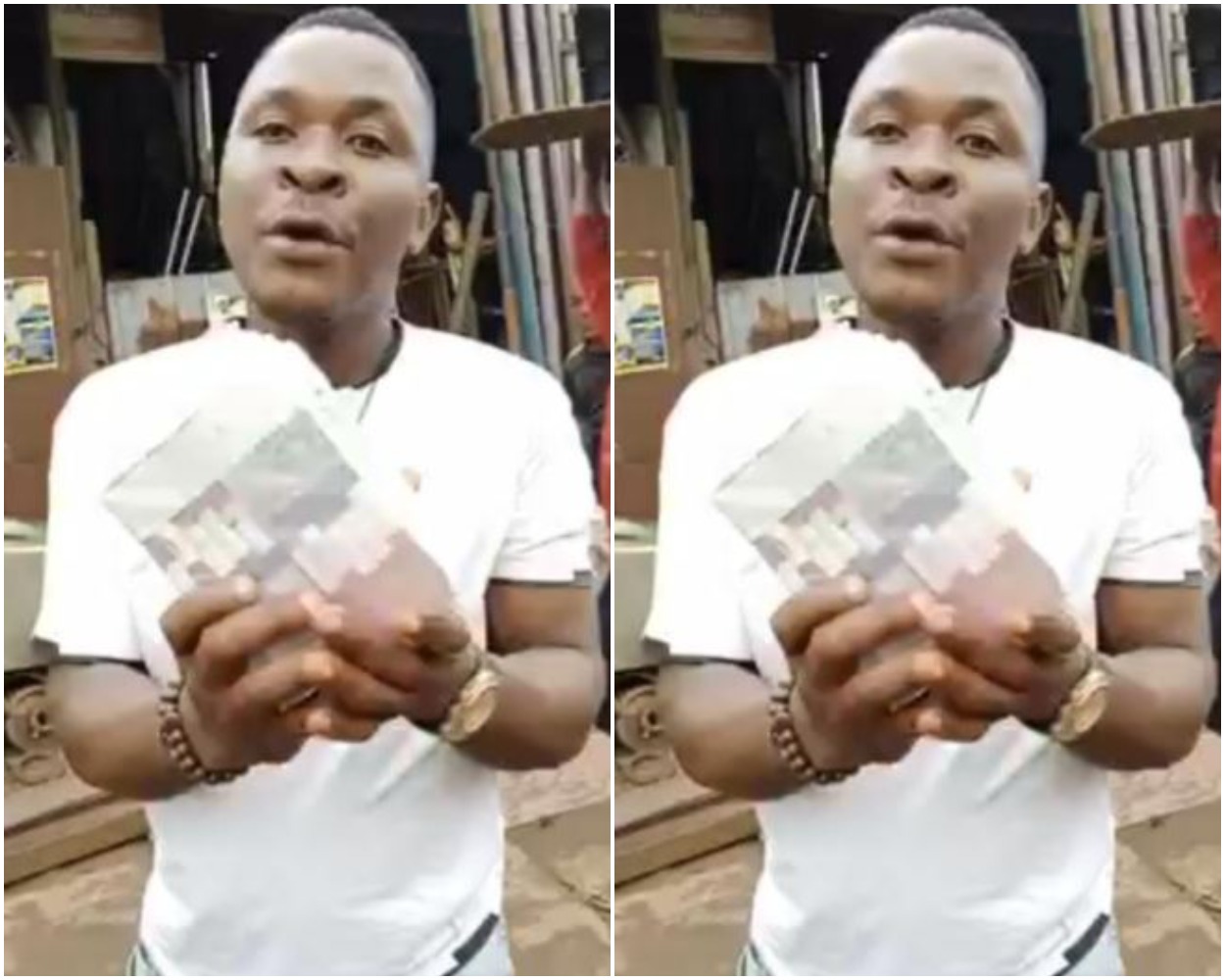Man shows off 100k he picked at Obi Cubans Mums Burial