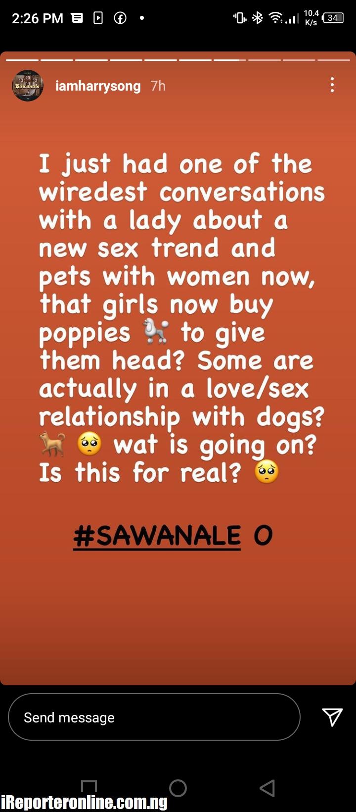 Harrysong Reacts To Ladies Who Buy Puppies To Have Sex With Them - IReporteronline