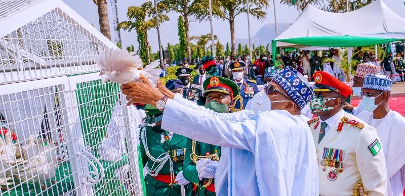 Buhari releasing the pigeons at the 2021 Armed Force Remembrance Day