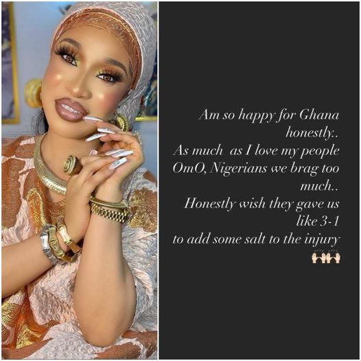 'Nigerians Brag Too Much' - Actress Tonto Dikeh Reacts As Eagles Fail To Make It To Qatar 2022