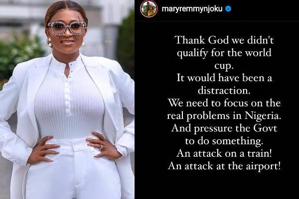 Why I Thank God We Didn't Qualify For World Cup - Actress Mary Njoku
