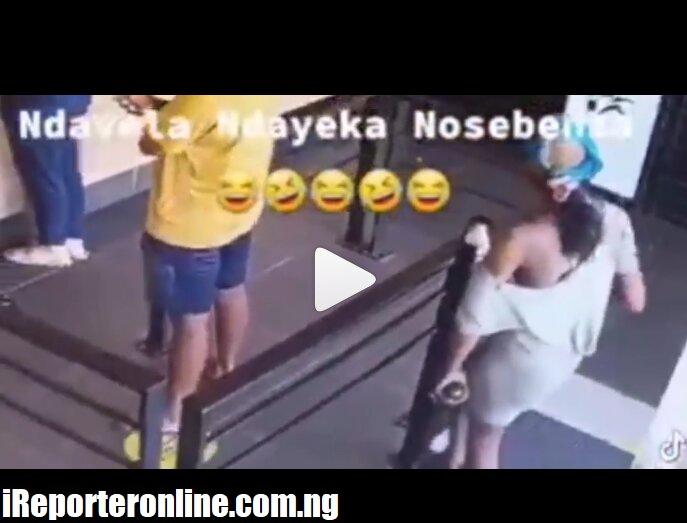 Lady Caught On Camera Using Sanitizer To Wash Her Private Part In A Pizza Restaurant (Video)