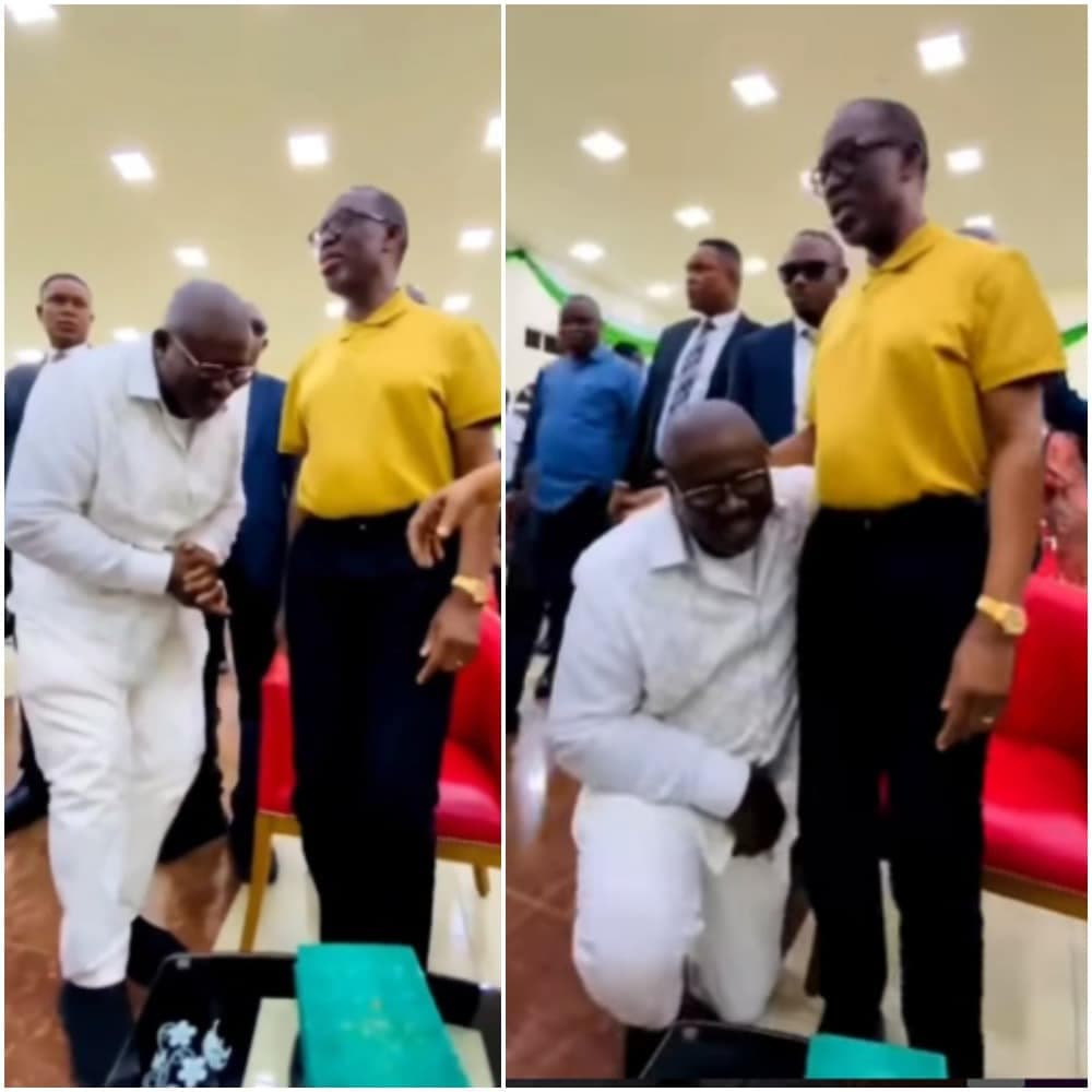 Delta Speaker kneels to thank Gov Okowa
