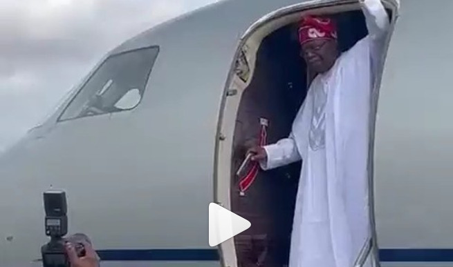 BREAKING: Tinubu Arrives In Lagos After Winning APC Presidential Ticket (VIDEO)