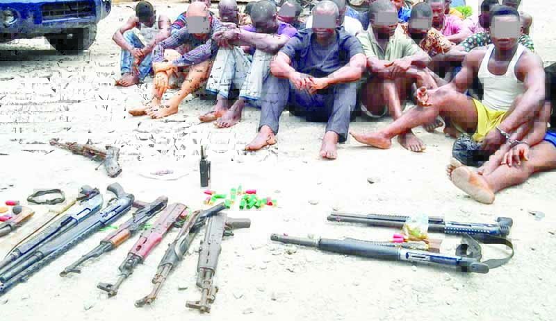 Arrested suspects that allegedly attacked a police post at Ukpo community Anambra State during their parade at the Command
