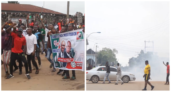 Tension As Police Tear-Gas Obidients At Ebonyi Rally (VIDEOS)