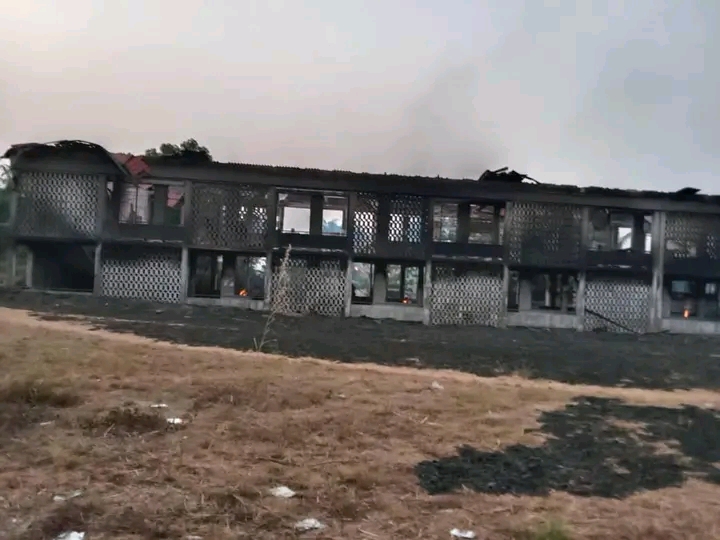 One of the razed buildings at the headquarters