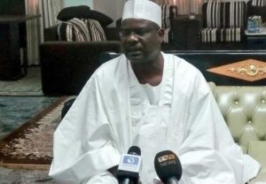 Senator Ali Ndume addressing the press after his suspension was upturned by the court e1685961308668