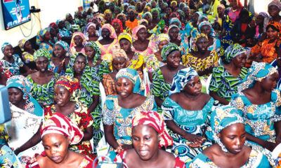 The recently released Chibok schoolgirls when they were handed over by the Department of State Services to the Ministry of Women Affairs in Abuja. on Tuesday