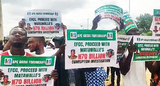 Protesters Bello Matawalles sack