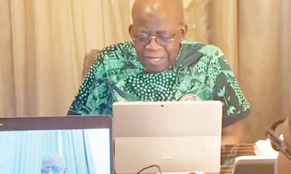 president bola tinubu during a video call conference with super eagles
