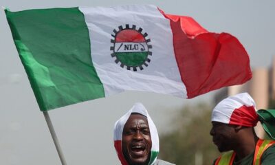 A protester waves a flag of the National Labour Congress NLC during a protest in Abuja
