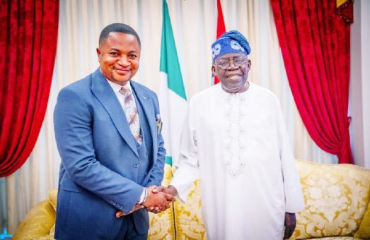 • Dr Felix left and President Tinubu during the visit 523x340 1 1