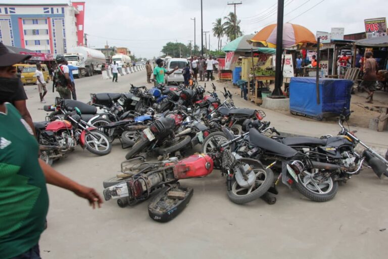 Impounded motorcycles by the Lagos State Taskforce 1