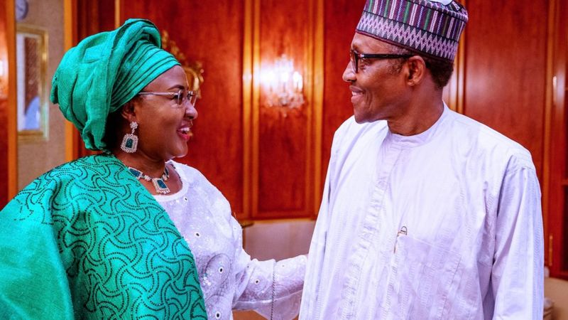 President Muhammadu Buhari and his wife Aisha look at each other in love as they mark the 60th anniversary of Nigerias independence