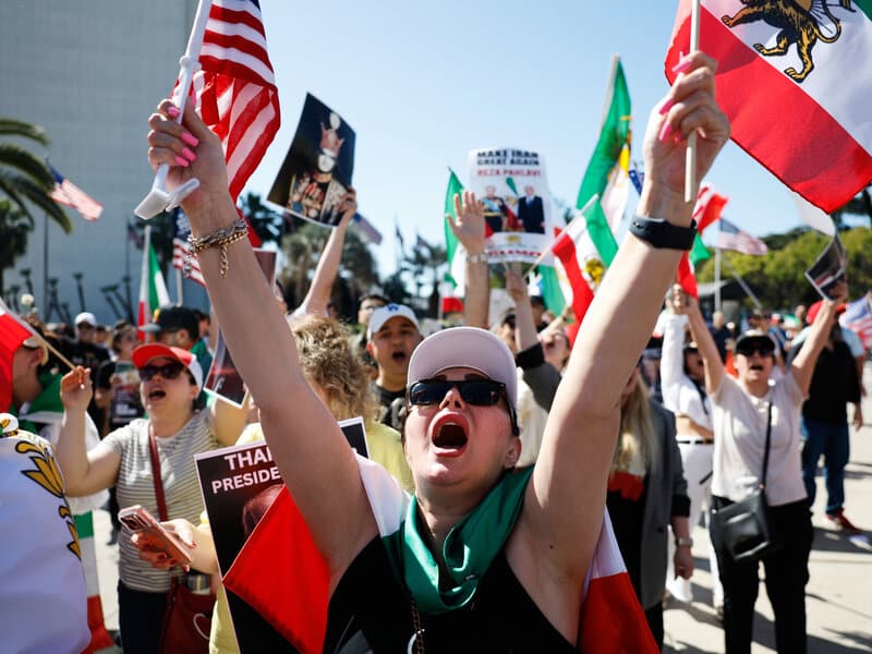 Demonstrators in support of the U.S. and Israeli strikes on Iran
